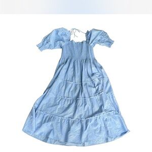 Hill House Light Blue Smocked Puff-Sleeve Tiered Dress